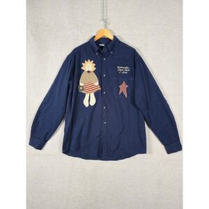 Tutti Vintage Nebraska Land that I Love Navy Patchwork Button Down Shirt Mens L